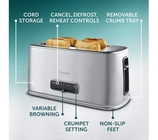 Breville Edge Long Slot Vtr Slice Toaster Brushed Stainless