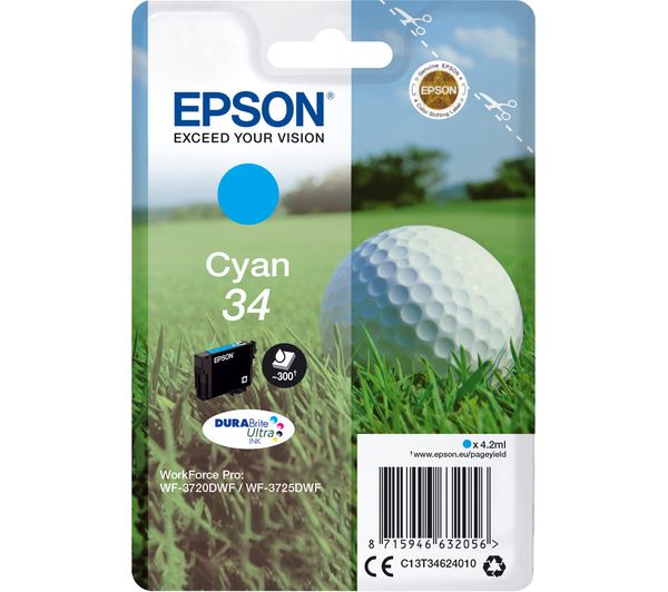 EPSON Golf Ball 34 Cyan Ink Cartridge, Cyan
