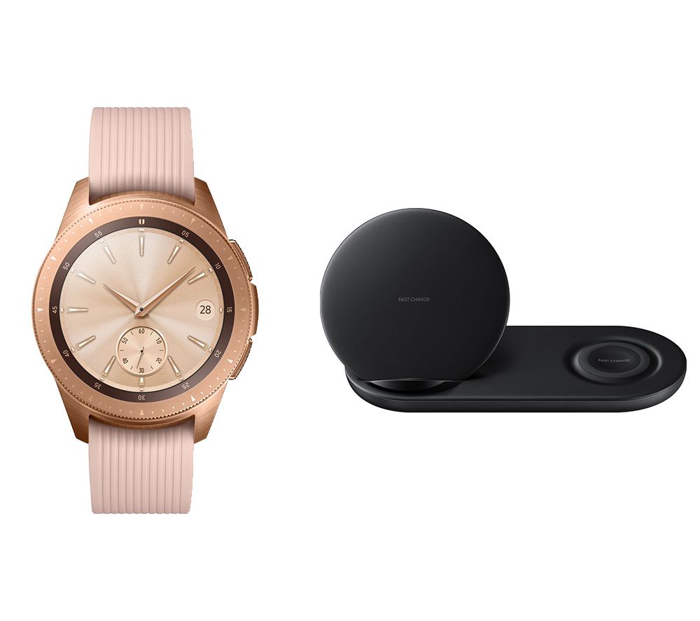 SAMSUNG 42 mm Galaxy Watch (Rose Gold) & Duo Qi Wireless Charging Pad Bundle specs