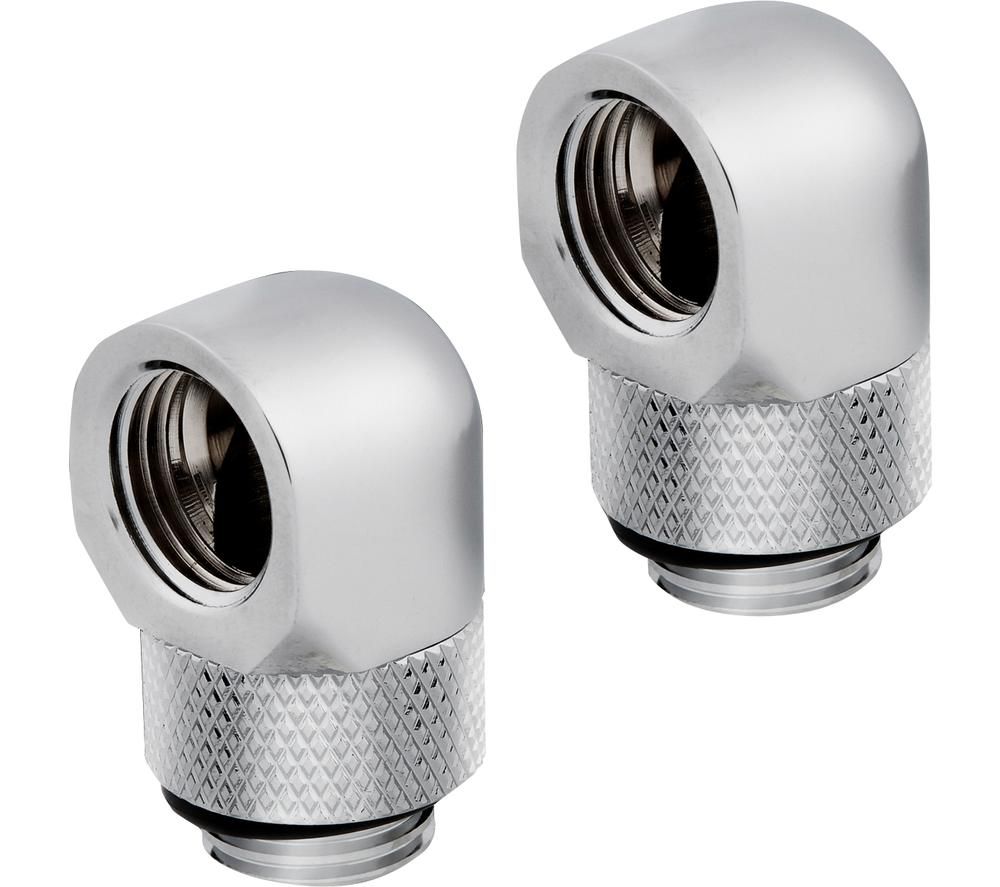 CORSAIR Hydro X Series XF 90° Rotary Fitting Adapter - G1/4", Chrome, Pack of 2