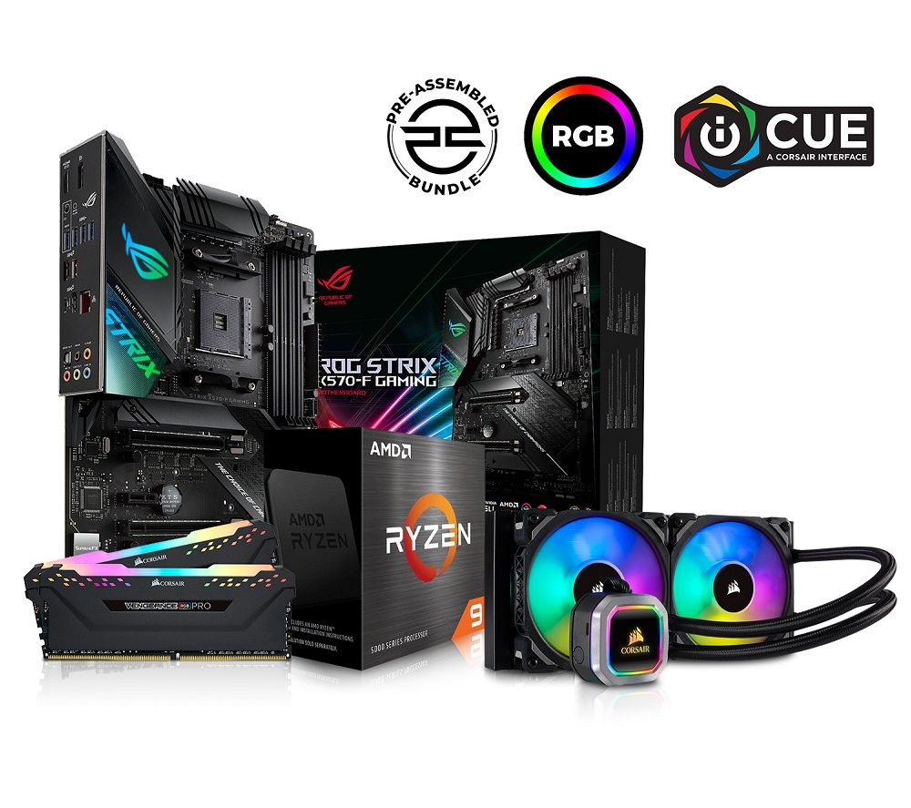 PCSPECIALIST AMD Ryzen 9 Processor, ROG STRIX Motherboard, 16 GB RAM & Corsair RGB Cooler Components Bundle