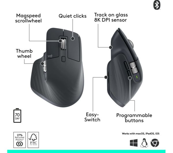 LOGITECH MX Master 3S Bluetooth Edition Wireless Darkfield Mouse