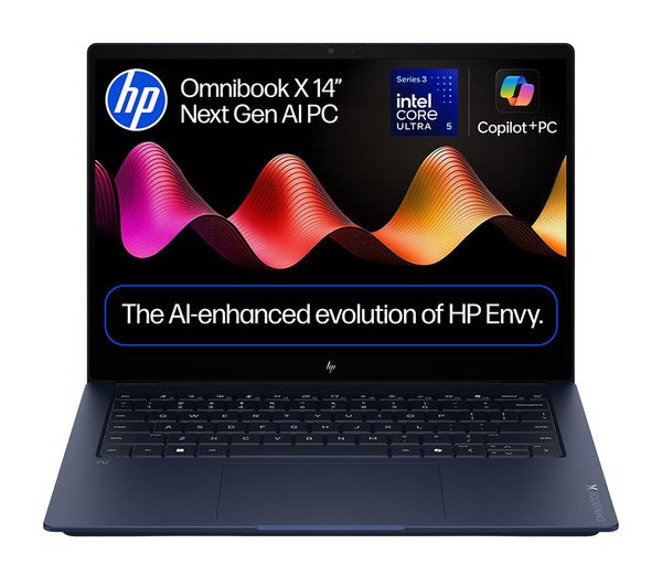 An image of HP OmniBook X NGAI 14" Laptop, Copilot + PC - Intel® Core™ Ultra 5, 1 TB SSD, Atmospheric Blue