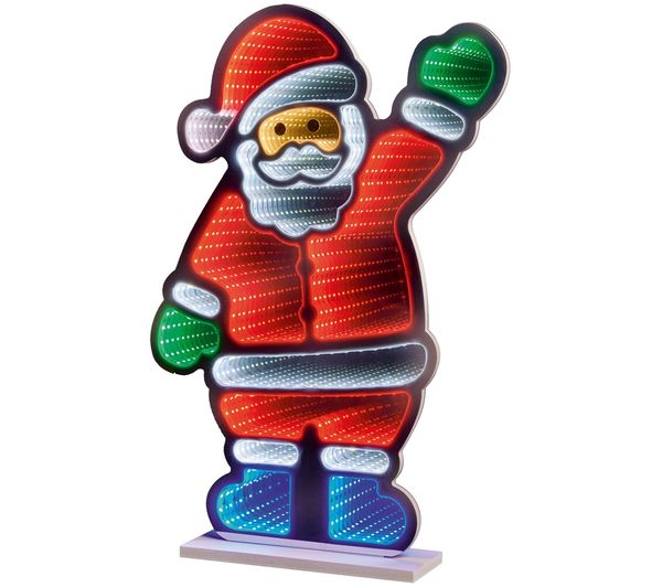 An image of PREMIER Standing Waving Santa Infinity Mirror with Multicolour LEDs - 40 cm