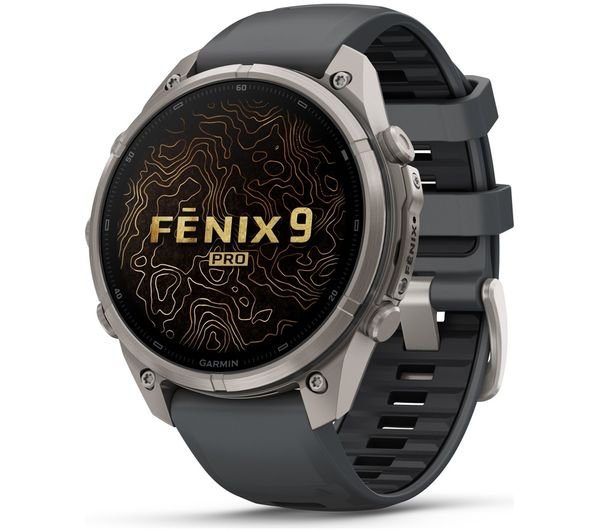 An image of GARMIN fenix 9 Pro Smart Watch - Titanium with Graphite & Black Silicone Band, 47 mm