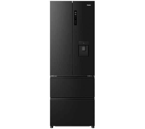 An image of HAIER HFR3720DWMB Slim American-Style Fridge Freezer - Slate Black