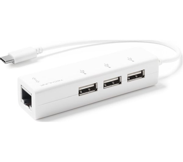 TECHLINK USB Type-C to USB-A 3-Port Hub with Ethernet - 0.15 m