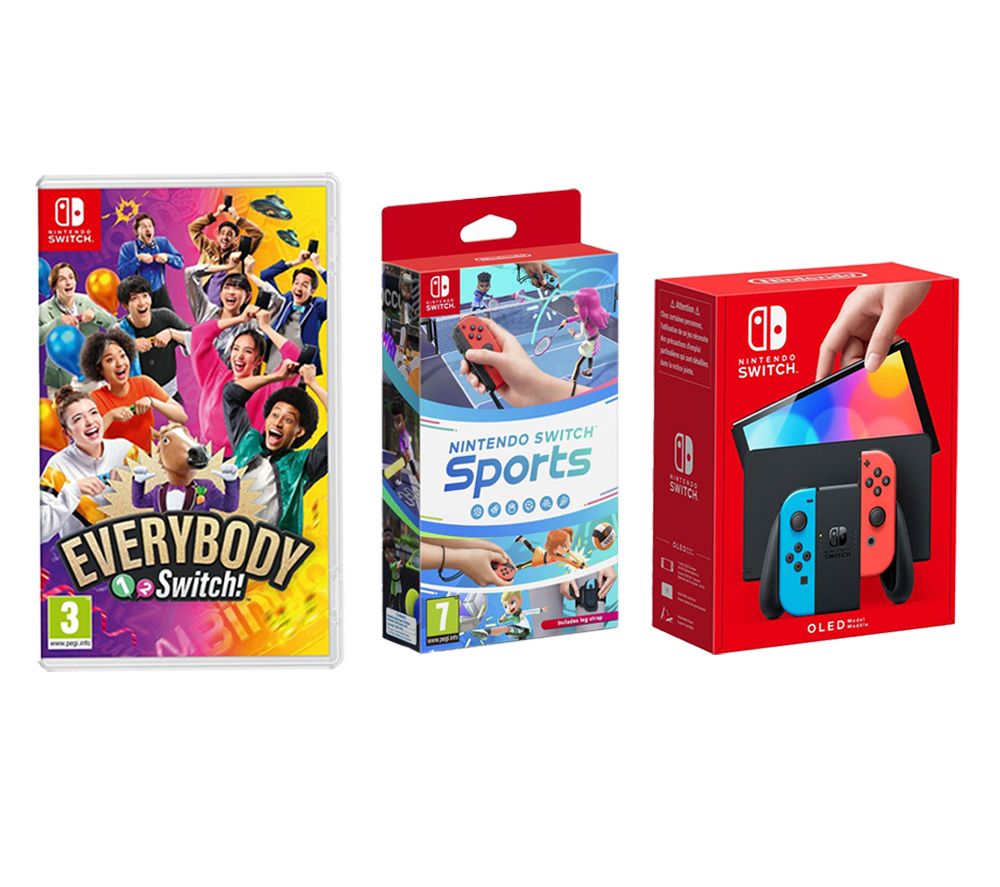 Switch OLED (Red & Blue), Everybody 1-2 Switch! & Nintendo Switch Sports Bundle