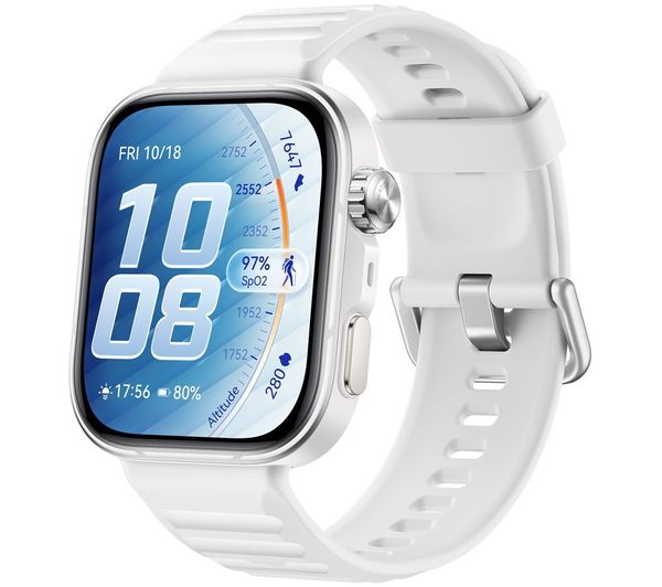 An image of HUAWEI Watch Fit 5 Pro - Titanium White with White Woven Strap