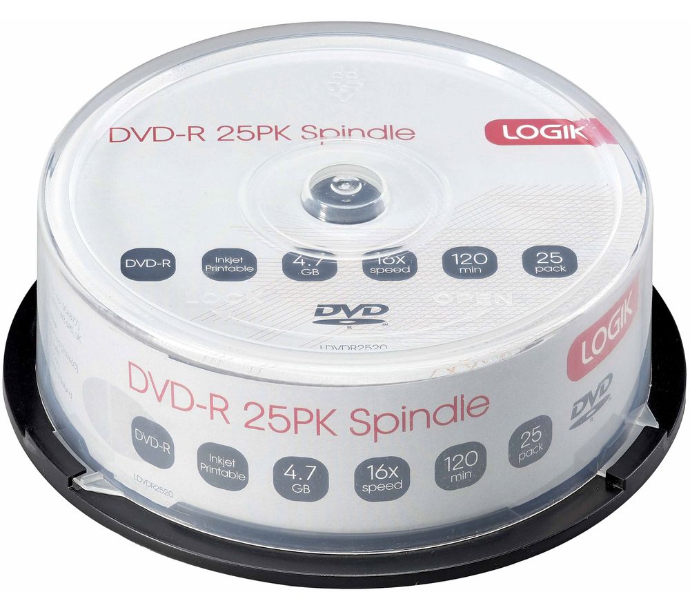 LOGIK 16x Speed DVD-R Recordable DVDs - Pack of 25