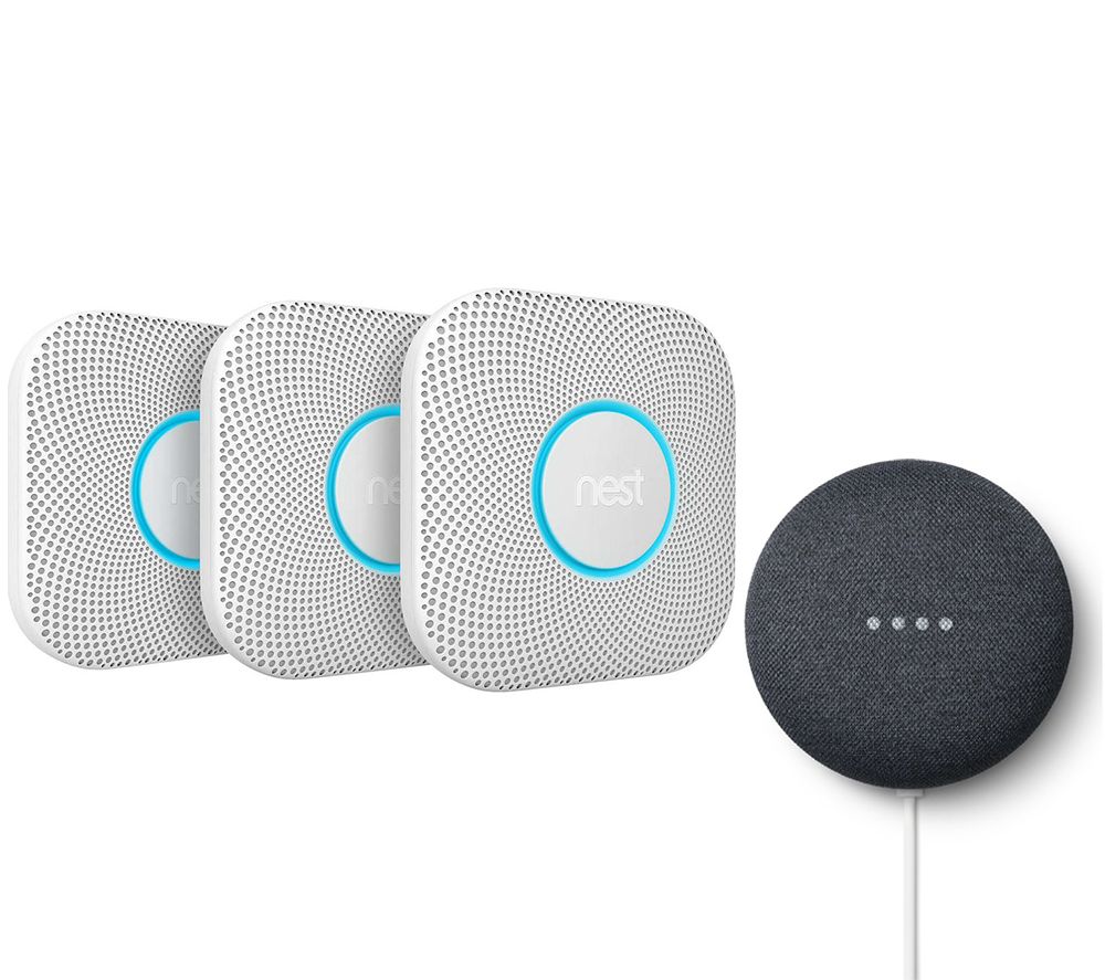 GOOGLE Nest Protect Smoke and Carbon Monoxide Alarms (2nd Gen) & GOOGLE Nest Mini (2nd Gen) Bundle