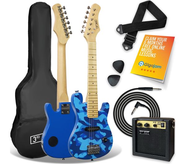 3rd Avenue 1 4 Size Kids Electric Guitar Bundle Blue Camo