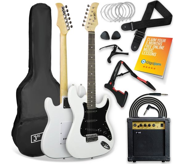 3rd Avenue Full Size 4 4 Electric Guitar Bundle White