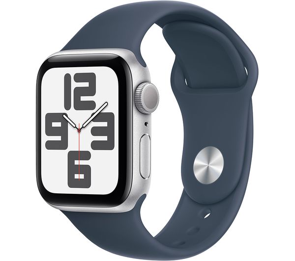 Image of APPLE Watch SE (2023) - 40 mm Silver Aluminium Case with Storm Blue Sports Band, M/L