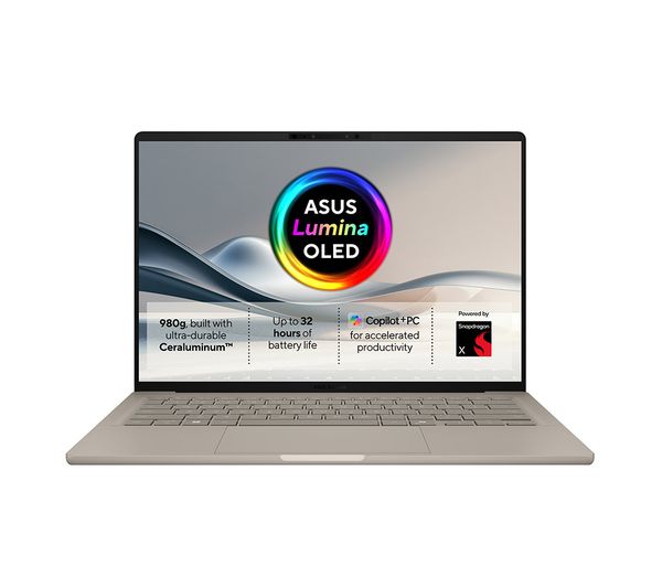 An image of ASUS Zenbook A14 UX3407QA 14" Refurbished Laptop, Copilot+ PC - Snapdragon X, 512 GB SSD, Beige (Excellent Condition)