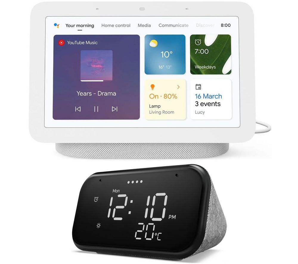 GOOGLE Nest Hub (2nd Gen) Chalk Smart Display & Lenovo Smart Clock
