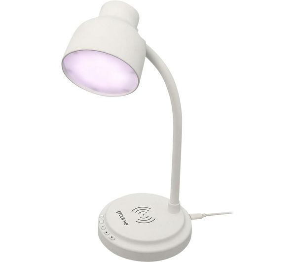 GROOV-E Astra LED Desk Lamp with Wireless Charging Pad & Bluetooth Speaker - White