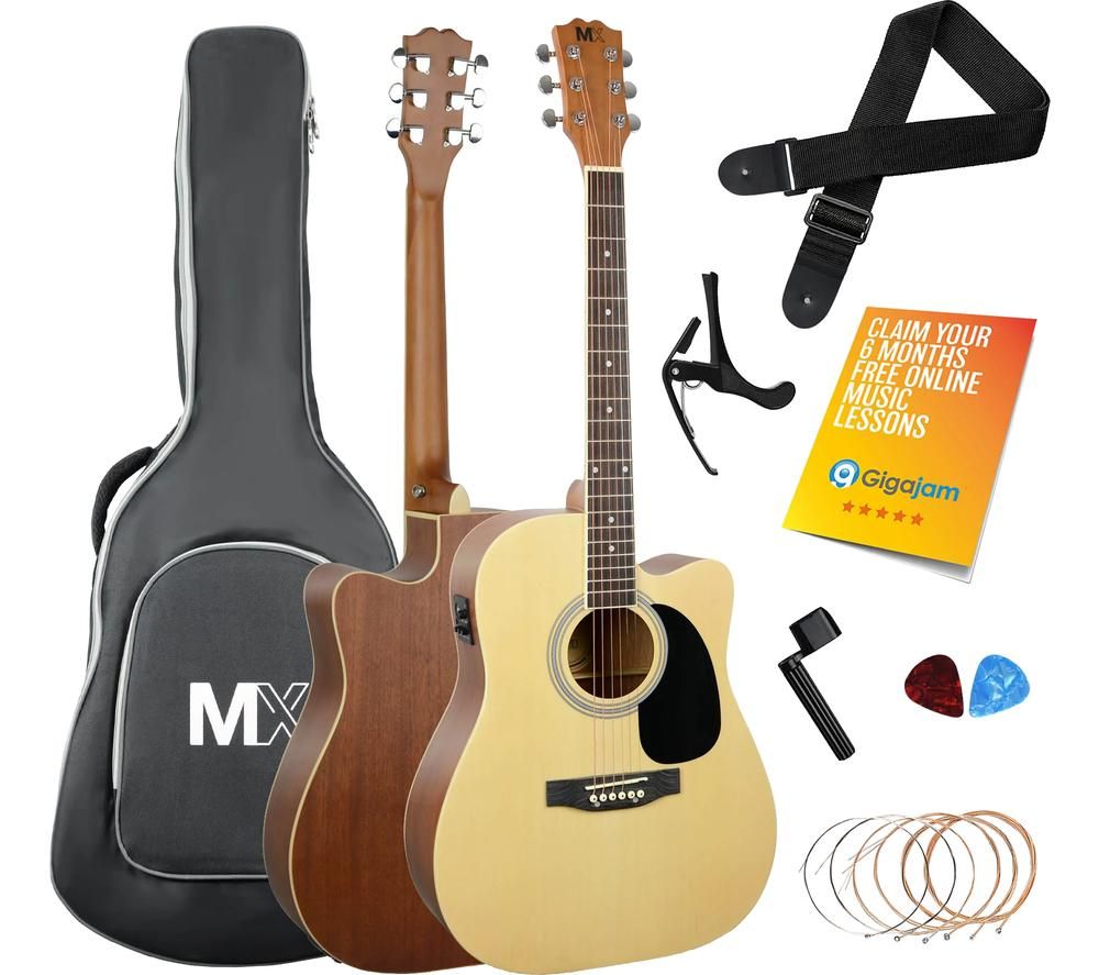 MX Cutaway Premium Electro-Acoustic Guitar Bundle - Natural