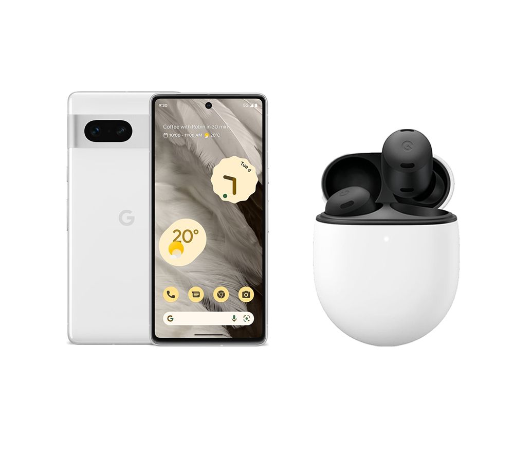 Pixel 7 (256 GB, Snow) & Pixel Buds Pro Wireless Bluetooth Noise-Cancelling Earbuds (Charcoal) Bundle