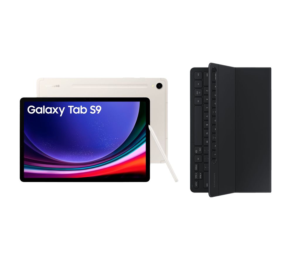 Galaxy Tab S9 11" Tablet (256 GB, Beige) & Galaxy Tab S9 Slim Book Cover Keyboard Case Bundle