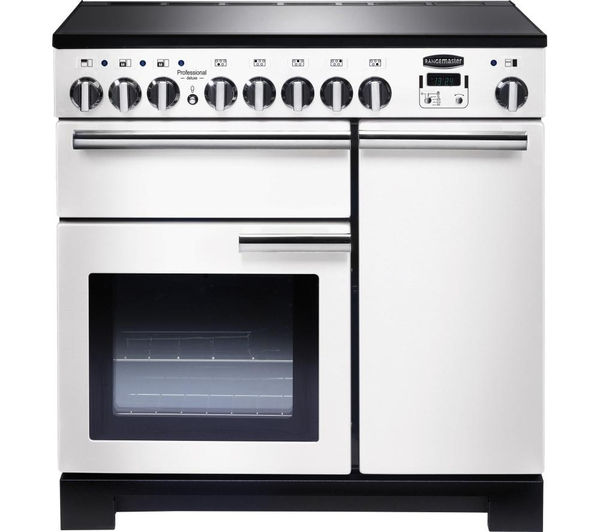 Rangemaster Professional Deluxe 90 Electric Induction Range Cooker - White & Chrome, White