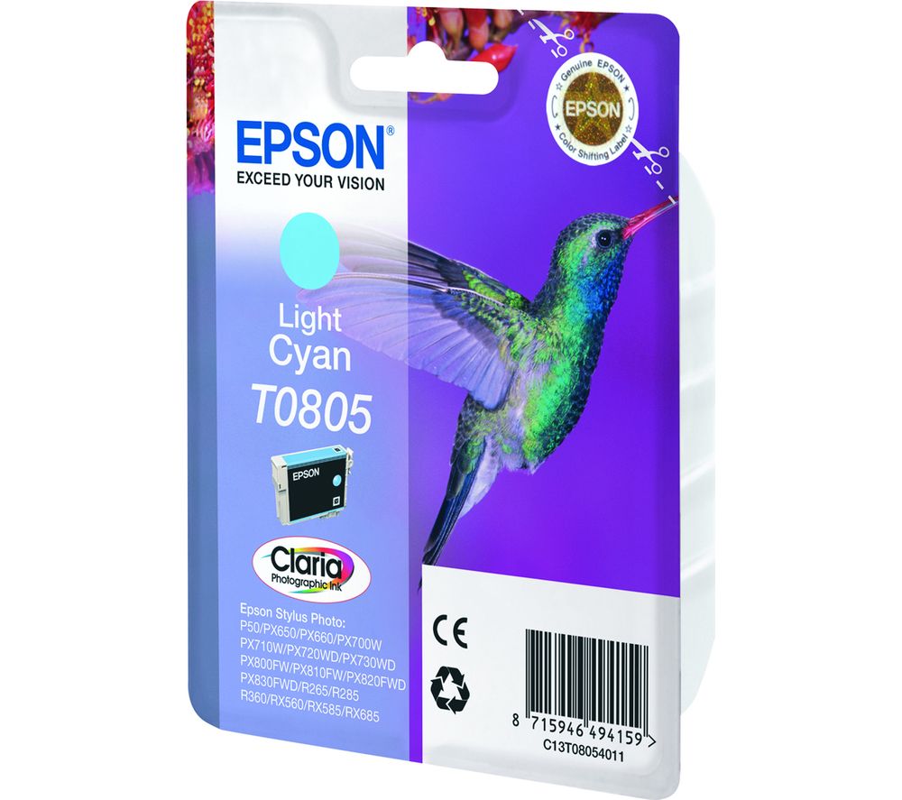 EPSON T0805 Hummingbird Light Cyan Ink Cartridge, Cyan