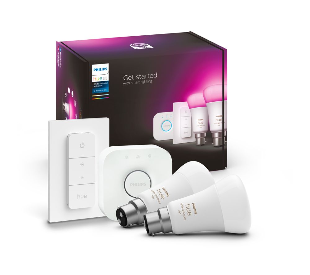 PHILIPS HUE White & Colour Ambiance Smart Lighting Starter Kit - B22