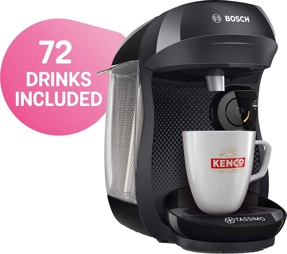 by Bosch Happy TAS1002GB7 Coffee Machine with Kenco & Cadbury drink starter bundle -  Black