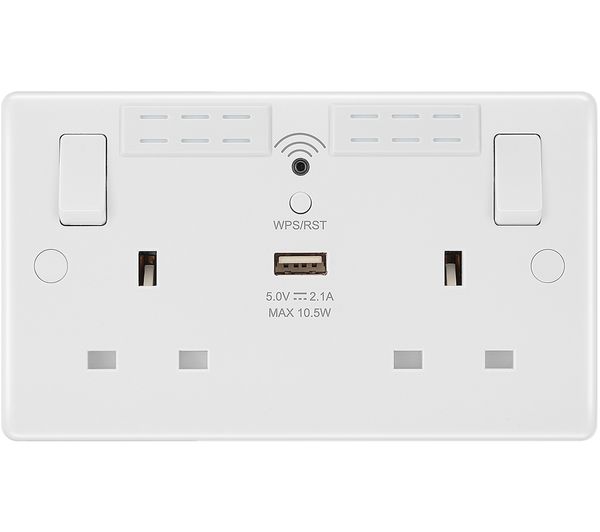 Bg Electrical 822uwr Double Wall Socket With Wifi Extender Usb White
