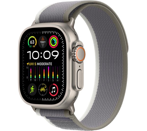 Image of APPLE Watch Ultra 2 Cellular - 49 mm Titanium Case with Grey & Green Trail Loop, S/M
