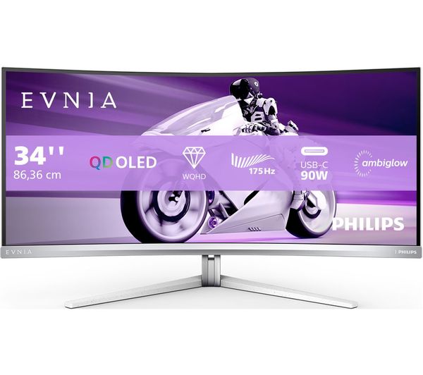 Philips Evnia 34m2c8600 00 4k Ultra Hd 34 Curved Qd Oled Gaming Monitor White