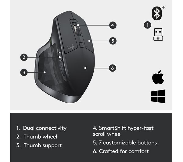 Buy LOGITECH MX Master 2S Wireless Darkfield Mouse - Graphite | Free ...