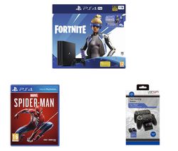 SONY PlayStation 4 Pro with Fortnite Neo Versa, Spider-Man & Twin Docking Station Bundle