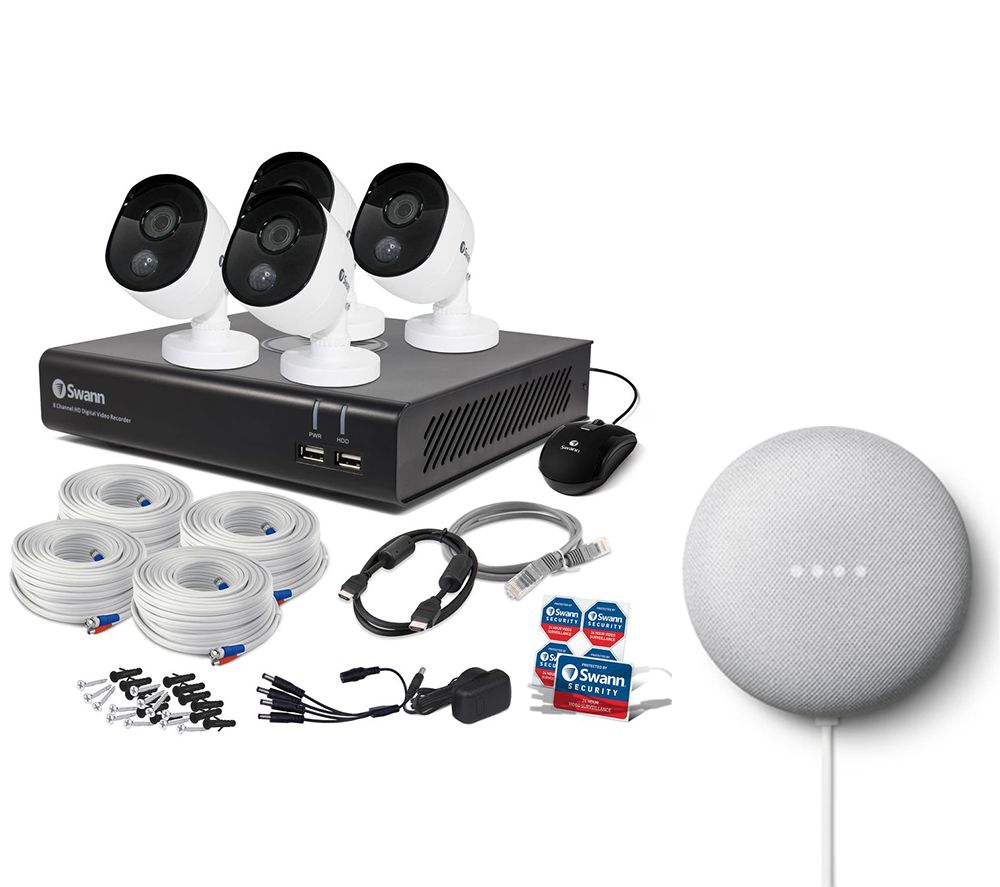 SWANN SWDVK 8-Channel Full HD 1080p Smart Security System & Google Nest Mini (2nd Gen) Bundle