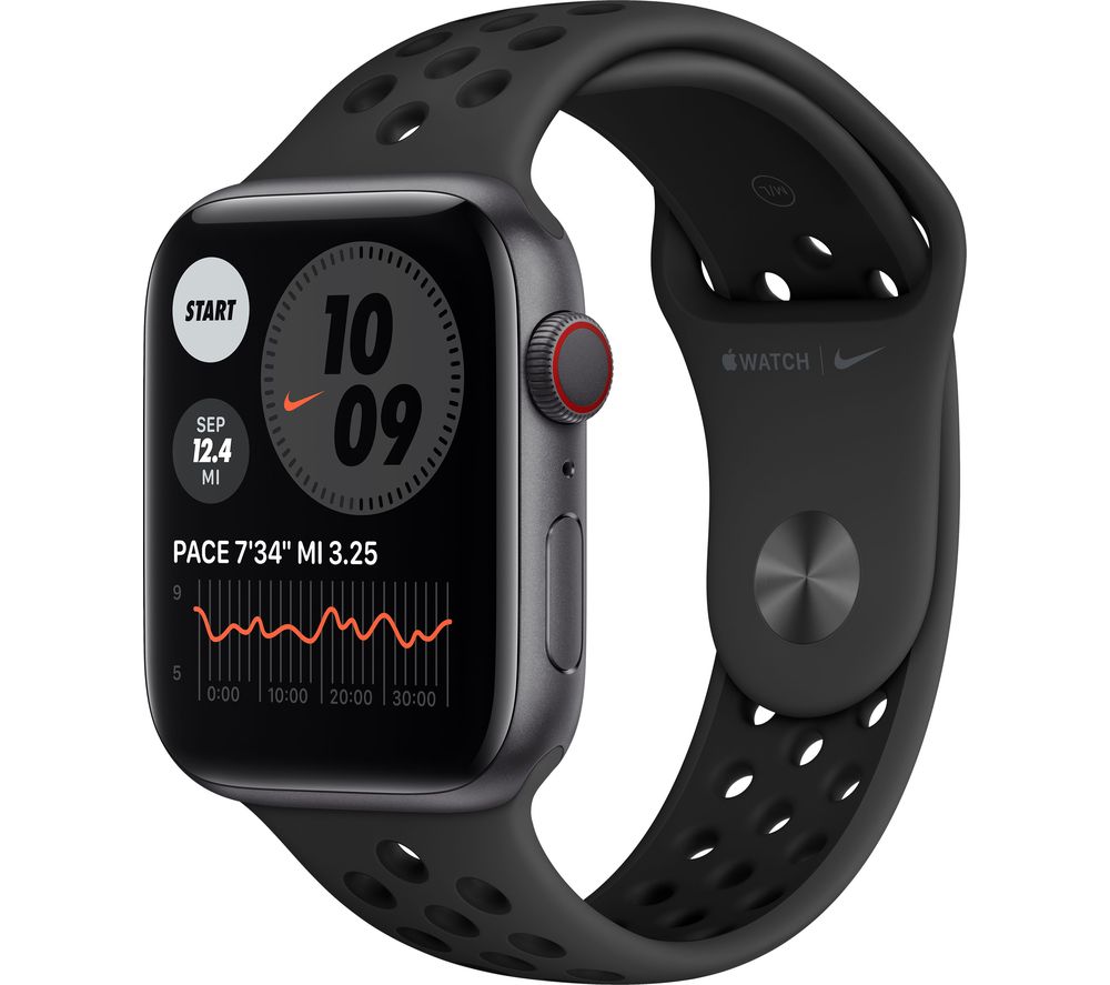 APPLE Watch Series 6 Cellular - Space Grey Aluminum with Black Nike Sports Band, 44 mm