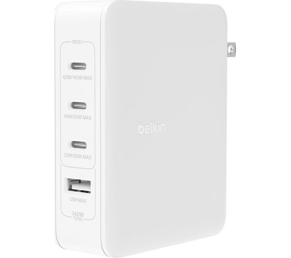Belkin Boostcharge Pro Wch014btwh Universal 140 W Gan Wall Charger