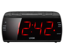 LOGIK LCRB15 FM/AM Clock Radio - Black & Silver