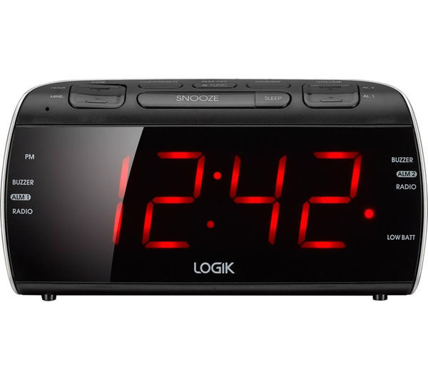 LOGIK LCRB15 Analogue Clock Radio - Black & Silver, Black