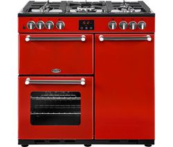 BELLING Kensington 90DFT Dual Fuel Range Cooker - Red & Chrome