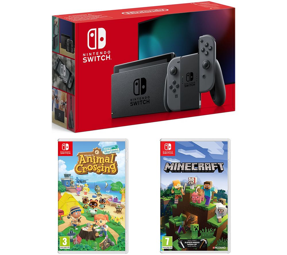 NINTENDO Switch, Animal Crossing: New Horizons & Minecraft Bundle - Grey, Grey