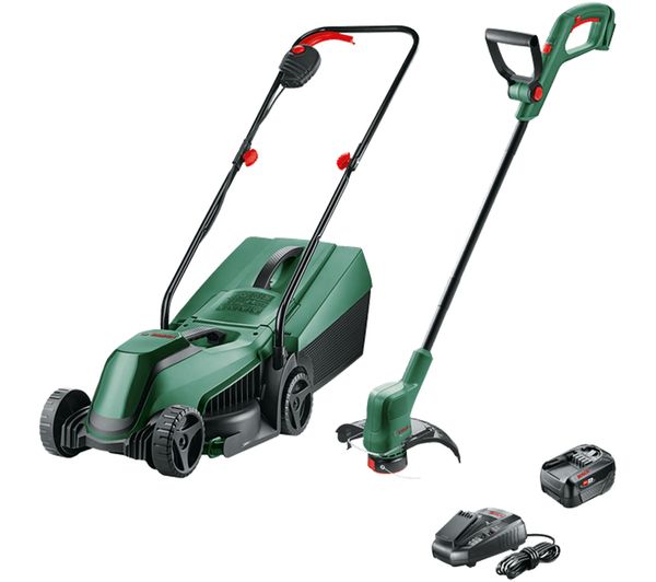 BOSCH Easy Mower 18V-32-200 Cordless Rotary Lawn Mower & EasyGrassCut 18V-26 Cordless Grass Trimmer with 1 battery