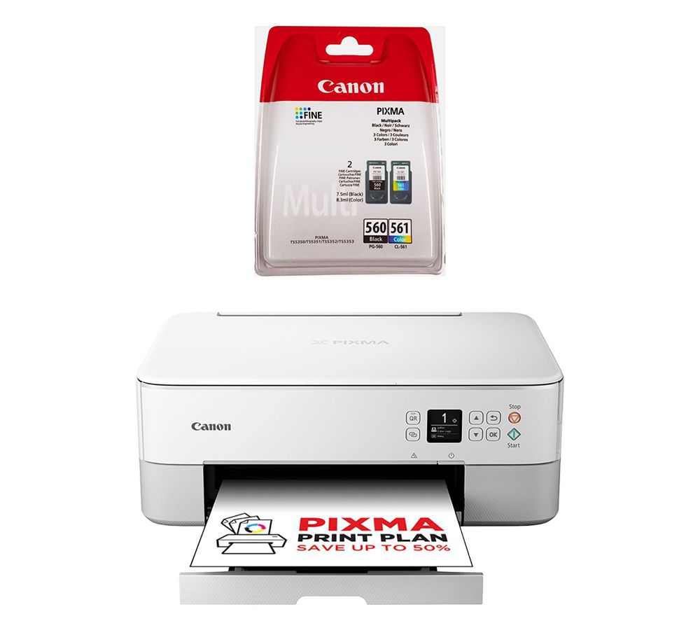 PIXMA TS5351i All-in-One Wireless Inkjet Printer & PG-560 & CL-561 Black & Tri-colour Ink Cartridges Twin Pack Bundle