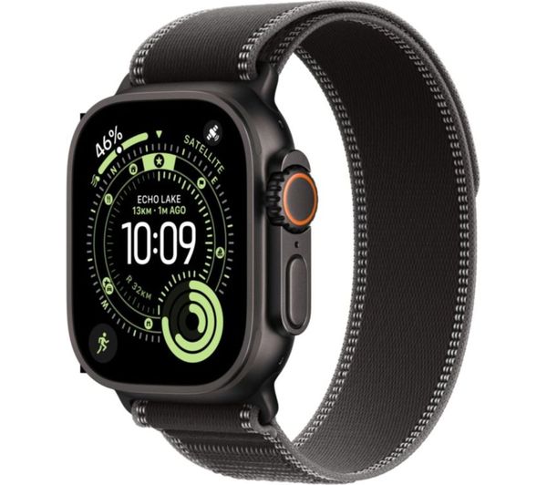 An image of APPLE Refurbished Watch Ultra 3 Cellular - 49 mm Black Titanium Case with Black Trail Loop, M/L (Excellent Condition)
