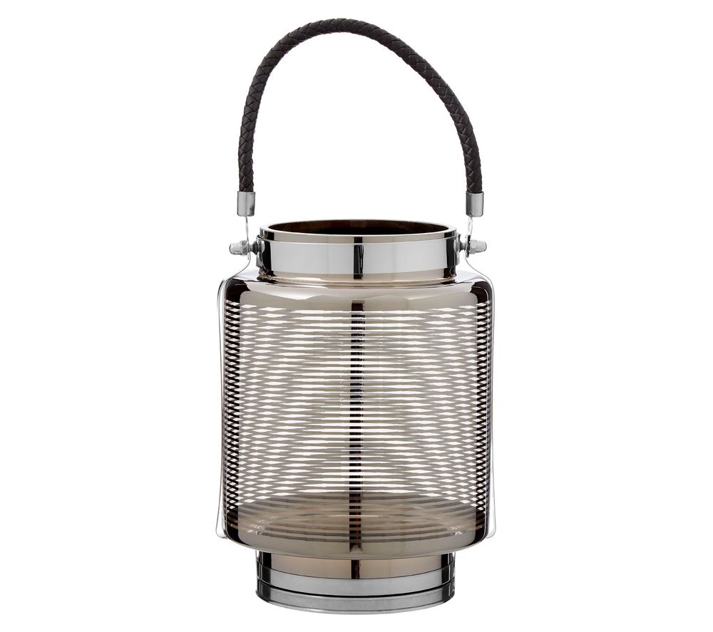 by Premier Large Nickel Stripe Lantern - Stainless Steel & Black