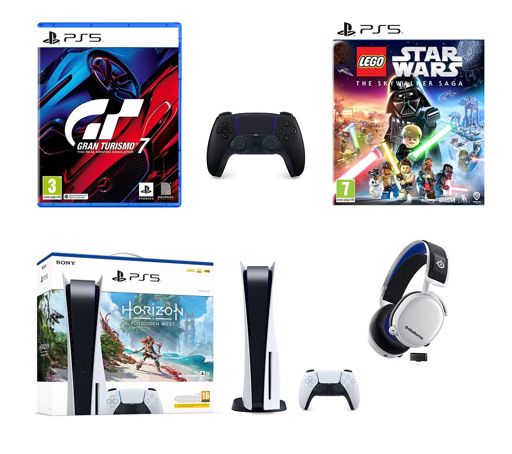 PlayStation 5, Black Controller, Headset, LEGO Star Wars, Gran Turismo 7 & Horizon Forbidden West Bundle
