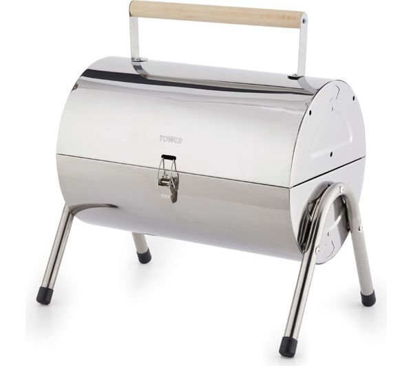 TOWER Portable Barrel Grill Charcoal BBQ - Silver