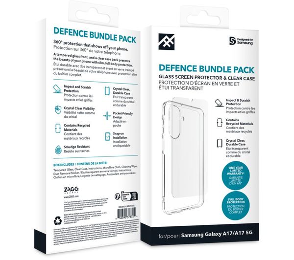 An image of ZAGG Defence Samsung A17 Case & Screen Protector Bundle - Clear