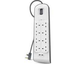 BSV804af2M Surge Protected 8-Socket Extension Lead with USB - 2 m