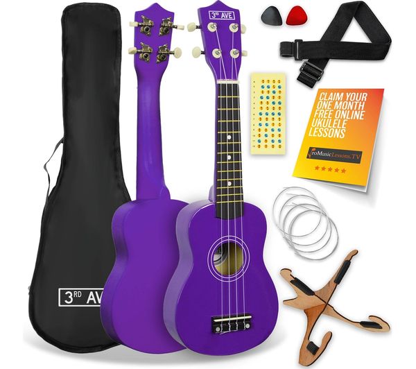 An image of 3RD AVENUE Soprano Ukulele Starter Pack - Purple