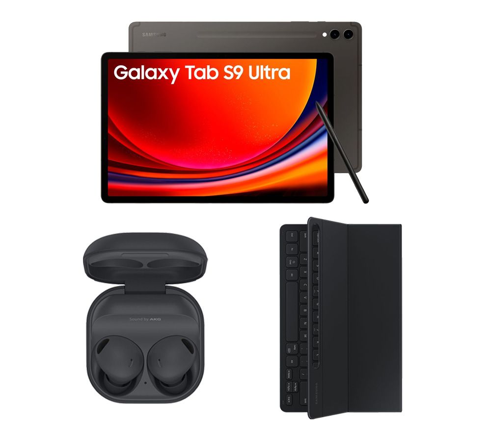 Galaxy Tab S9 Ultra 14.6" Tablet (256 GB, Graphite), Tab S9 Ultra Slim Book Cover Keyboard Case & Buds2 Pro Noise-Cancelling Earbuds Bundle